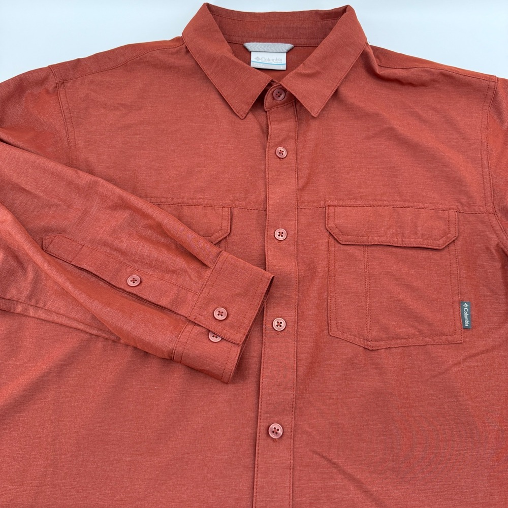 Columbia Omni Wick Button Up Shirt Men's Size‎ L Long Sleeve Red Outdoor Hiking